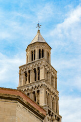 Fototapeta na wymiar It's Bell tower of the Cathedral of Saint Domnius, he Catholic cathedral in Split, Croatia.