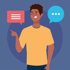 happy man afro with speech bubbles, healthy lifestyle, celebrating holiday party vector illustration design