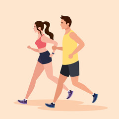 Obraz na płótnie Canvas couple running, woman and man in sportswear jogging, people athlete, sporty persons vector illustration design
