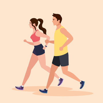 couple running, woman and man in sportswear jogging, people athlete, sporty persons vector illustration design