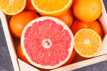 Healthy citrus fruits containing minerals and vitamins. Dieting and slimming concept