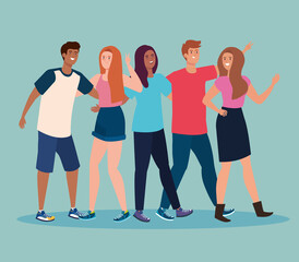 Fototapeta premium happy characters, young people, friendship excitement, cheerful laughing from happiness vector illustration design