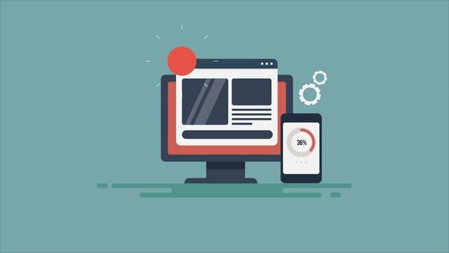 Web page split testing, ab test, comparing two web page performance, optimizing conversion rate, analyzing website data, trial process, marketing and technology concept. 2d animation, 4k video clip.