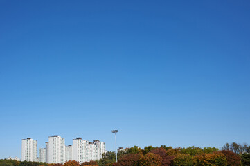 Blue sky and apartments in South Korea.
