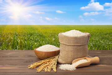 rice on table against the green field