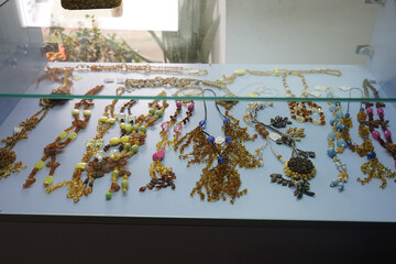 Amber decorations on the shop window
