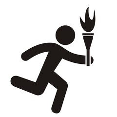 running man holding a olympic torch, black silhouette, vector icon