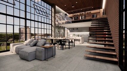 3d illustration spherical 360 vr degrees, a seamless panorama of the room and apartment . interior design 3D rendering.reception in a modern panoramic house.