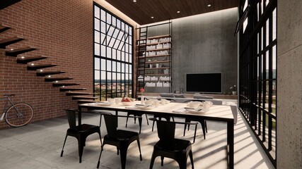 3d illustration spherical 360 vr degrees, a seamless panorama of the room and apartment . interior design 3D rendering.reception in a modern panoramic house.