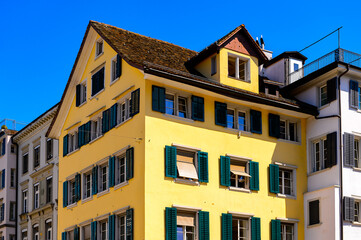 Fototapeta na wymiar Architecture on the Munsterhof in Zurich, the largest city in Switzerland