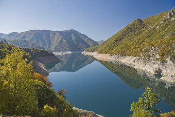 Fototapeta na wymiar Piva Canyon in autumn, National park Montenegro.
