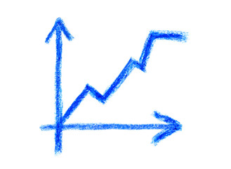 Fototapeta premium coordinate axes with a graph for increasing indicators. Вектор business icon in blue drawn by hand in oil pastel crayons and isolated on a white background.