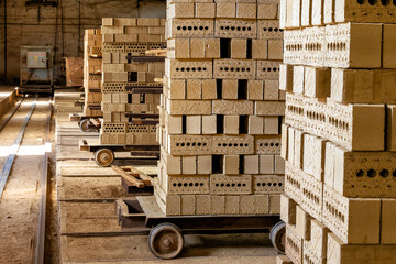 Brickworks. Production workshop inside. Manufacturing facility