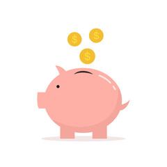 Pink Piggybank with a dollar coin icon inserted into a piggy bank