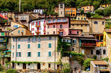 Fototapeta na wymiar Gandria, a village, on the northern shore of Lake Lugano, which forms the core of that quarter.