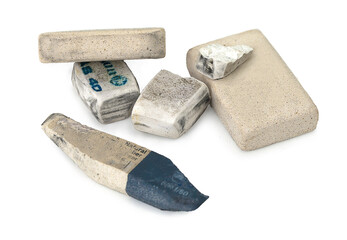 Gum eraser pieces. Isolated on white background with natural shadow. Gumma on white bg.