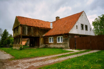 Fototapeta na wymiar Poland, the land of Zuławy, Pomeranian Voivodeship, an old arcaded house built by Dutch settlers in the 17th century