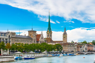 Obraz premium Imperial Abbey of Fraumunster.(Reichskloster Fraumunster), Zurich, Switzerland