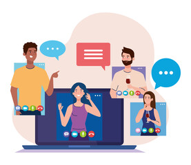 online party, meeting friends, people have online party together in quarantine, video conference, party web camera online holiday vector illustration design