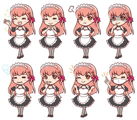メイドさんの色々な表情の全身セット02