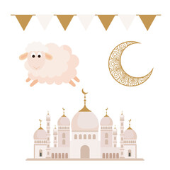 collection, eid al adha mubarak icons decoration vector illustration design
