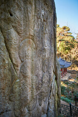 Tapkkok Rock-carved Buddhas in Gyeongju-si, South Korea. Remains of the Silla Period.

