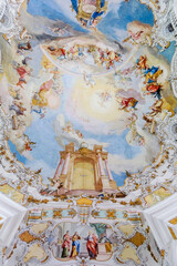 Wies, Germany. The Pilgrimage Church of Wies (Wieskirche), an oval rococo church located in the foothills of the Alps, Bavaria. A World Heritage Site