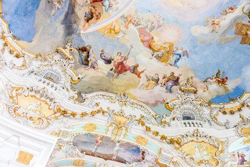 Wies, Germany. The Pilgrimage Church of Wies (Wieskirche), an oval rococo church located in the foothills of the Alps, Bavaria. A World Heritage Site