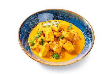 Chicken curry - traditional indian food isolated on white background	
