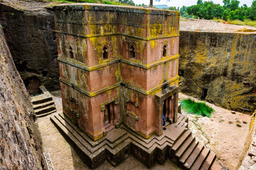 It's Church of St. George, one of eleven monolithic churches in Lalibela, a city in the Amhara Region of Ethiopia.
