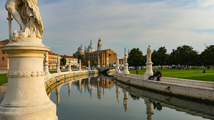 PADUA, ITALY - OCTOBER, 2017: Piazza Prato della Valle on Santa Giustina abbey. Prato della Valle...