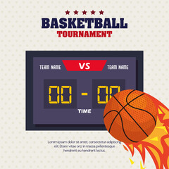basketball , label, design of basketball ball, flame with ball and score board vector illustration design