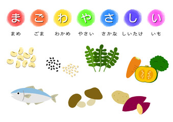 「まごわやさしい」食育イラスト