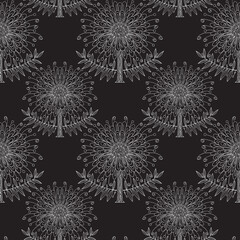 Pattern of abstract contour flowers on a black background