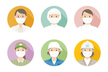 マスクを着用している働く女性のアイコン04