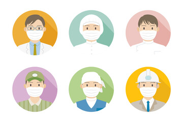 マスクを着用している働く男性のアイコン04