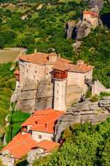 It's Monastery complex in Meteora mountains, Thessaly, Greece. UNESCO World Heritage
