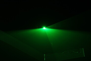 green beam  laser beam on dark background