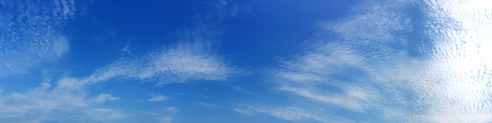 Blue sky panorama with cloud on a sunny day. Beautiful 180 degree panoramic image.