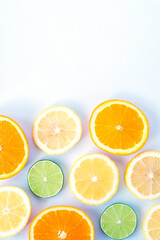 Collection of fresh lime, lemon, orange, citrus, grapefruit slice on white background.