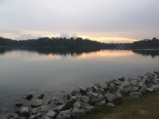 Fototapeta na wymiar Sunset landscape at the Singapore's reservoir
