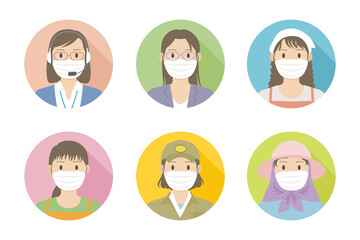 マスクを着用している働く女性のアイコン03