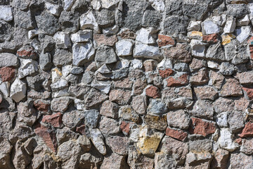 Texture of wall lined with varied natural stone
