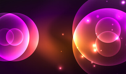 Glowing neon shiny transparent abstract geometric shapes with light effects. Techno futuristic vector abstract background For Wallpaper, Banner, Background, Card, Book Illustration, landing page