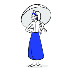 Young woman wearing a medical face mask with umbrella, studio portrait. Woman Wearing Protective Mask and Showing OK sign. Woman feel safe. 