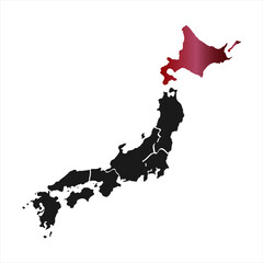 Vector Illustration of japan map each region prefecture Hokkaido, red mark with white background