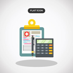 Medical insurance form, health insurance calculator, medical bill. Cost calculation concepts.