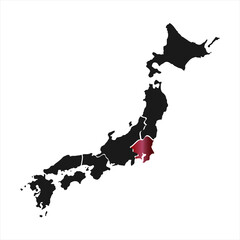 Vector Illustration of japan map each region prefecture Kanto, red mark with white background