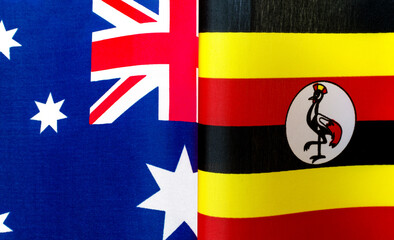 fragments of the national flags of Australia and the Republic of Uganda close up