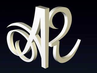 3d font, Font stylization of the letters A and R, font composition of the logo. 3D rendering.
